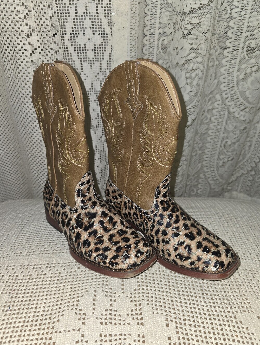 Roper Glitter Leopard Girls Cowboy Boots 3 New Without Tag